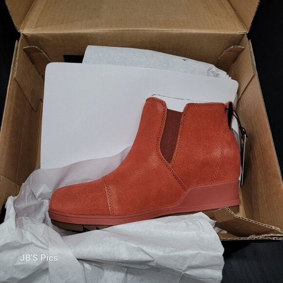 Sorel Evie Pull On Wedge Booties Warp Red Womens Waterproof Rain Boot BRAND NEW - Picture 4 of 16